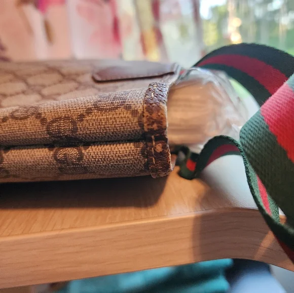 Used Authenticated Gucci‎ monogrammed tote with greenred striped handles Totes